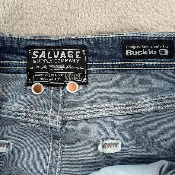 - Salvage Jeans Anarchy Straight Regular Fit 36S (36x30) Denim Buckle Dist… - Picture 5 of 9